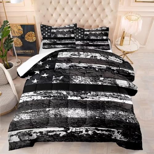 Black and White USA Flag Comforter Set - King Size Bedding for Kids