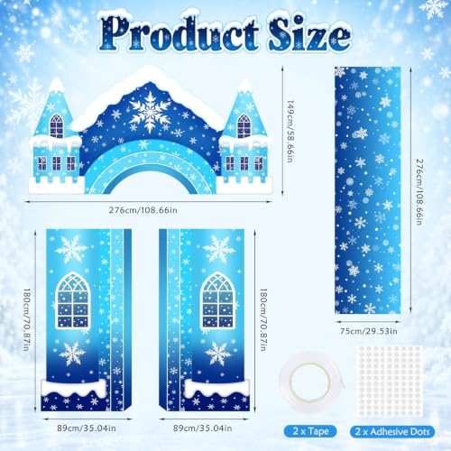 YLOLUL Wonderland Castle Arch Door Banner Set - Blue Snowflake Winter Wonderland Theme for Girls Birthday & Christmas Party