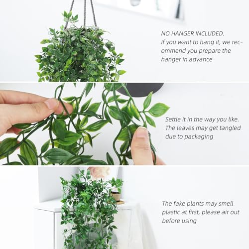 Artificial Hanging Plant in Black Pot - Small Fake Potted Vine for Shelf Decor