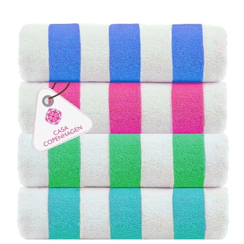 4-Piece Oversized Stripe Beach Towel Set, 30"x60" 100% Cotton Pool Towels