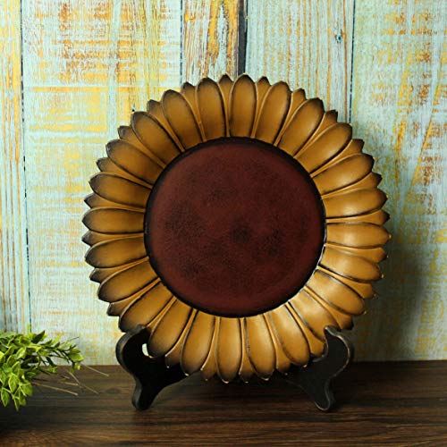 11-Inch Rustic Sunflower Wooden Decorative Plate with Display Rack