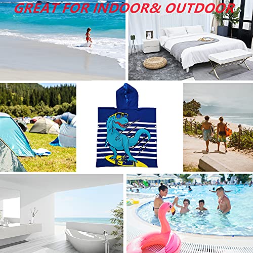 Kids Hooded Dinosaur Beach Towel – Soft Microfiber Bath Poncho Robe