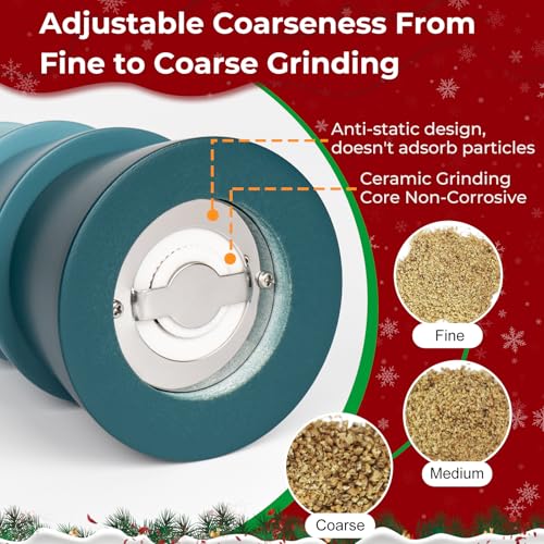 SETRON Christmas Salt & Pepper Grinder Set, Snowman & Tree with Ceramic Core, Refillable Manual Shakers