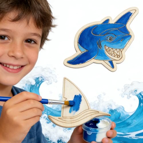 12PCS Shark DIY Wood Painting Kit – Kids Party Favors & Craft Supplies