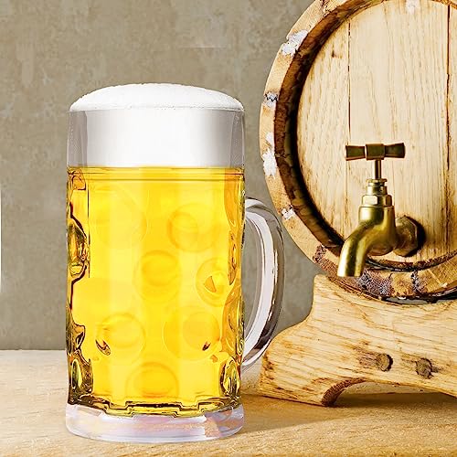 44 oz Large Glass Beer Mugs with Handle - Set of 2 Dimpled Beer Steins