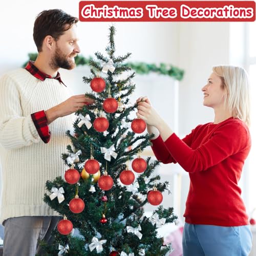 ChezMax Red Glitter Christmas Balls Ornaments - 20pcs 2.36'' Shatterproof Holiday Decor