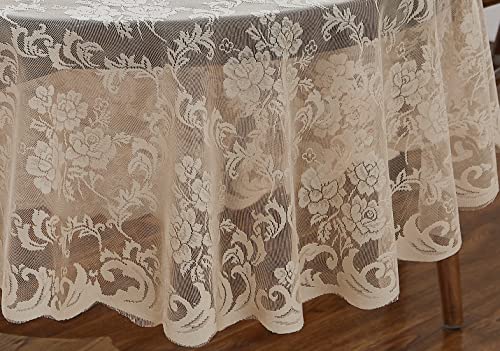 Warm Home Designs 132 Inch Round Linen Wedding Tablecloth - Elegant Rose Bouquet Design