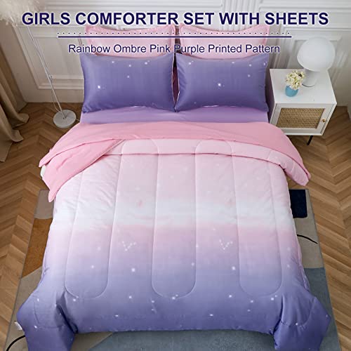 7-Piece Rainbow Ombre Bed-in-a-Bag Comforter Set for Girls Twin XL/Full