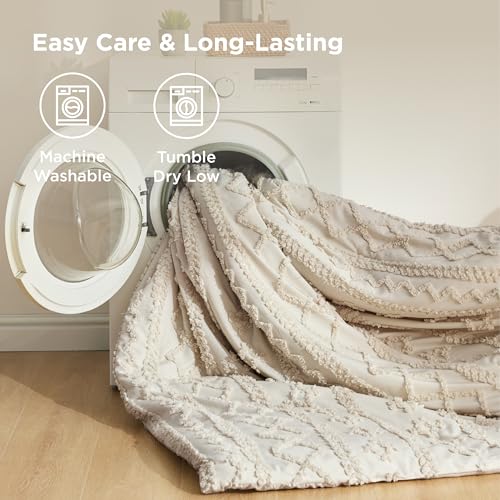 Bedsure Tufted Boho Comforter Set Queen Size - Beige Farmhouse Bedding