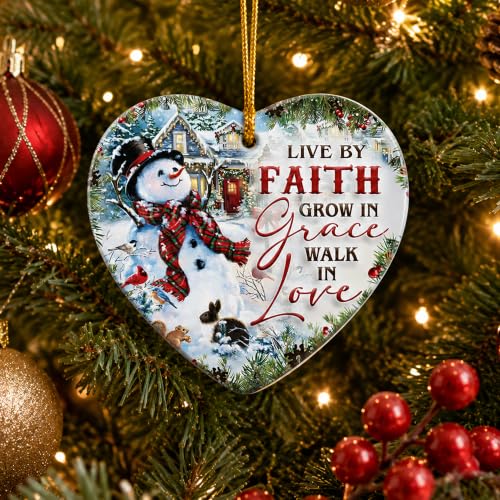Ceramic Snowman Christmas Ornament - Live by Faith Holiday Keepsake