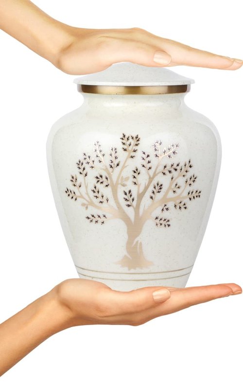 Tree of Life Large Cremation Urn for Human Ashes | 200 Cubic Inches | Decorative Urn for Ashes Adult Female & Male, Funeral Urns - Pearl Marble