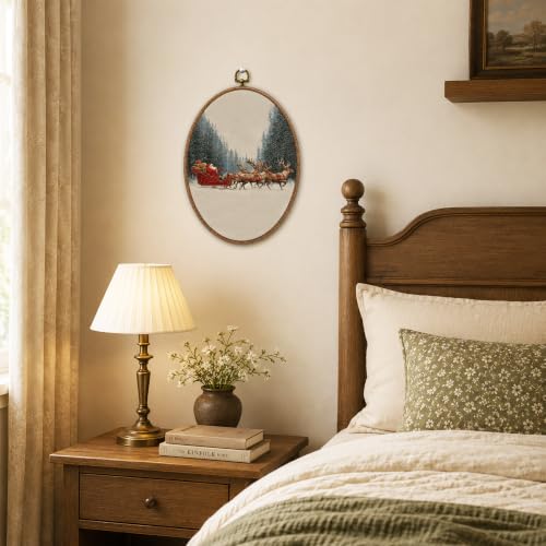 RUKUPA Santa Sleigh & Reindeer Oval Wall Art Decor Color43 8.6x11.4 Inch