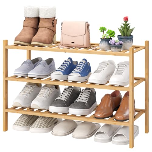 3-Tier Bamboo Shoe Rack - Stackable Wooden Organizer for Entryway & Closet