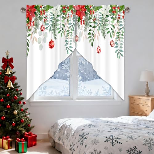 AYTTBIS Christmas Green Leaves Swag Valances for Windows 36x36 in - Pack of 2