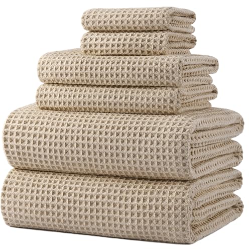 POLYTE 430 GSM Microfiber Waffle Weave Bath Towel Set of 6