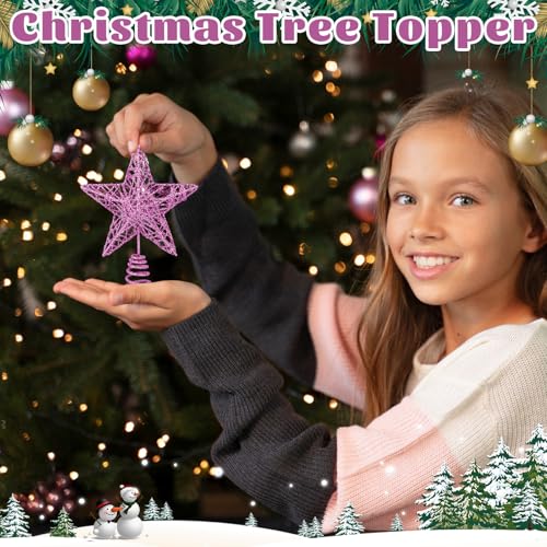 Mini Pink Christmas Tree Topper Star for Small Trees - Glitter Metal Decoration