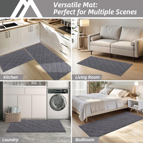 Soft Kitchen Runner Rug, 20" x 59" Non-Slip Washable Floor Mat, Dark Grey