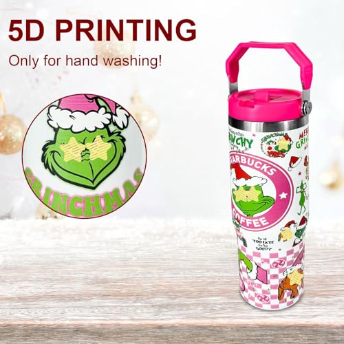 BAISHIDA 30 oz Christmas Stainless Steel Tumbler with Handle & 2 Straws - Leak Proof, Double Insulated Gift