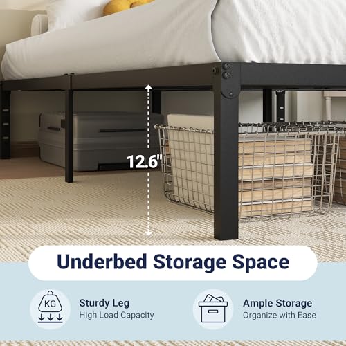 Queen Metal Platform Bed Frame - 14 Inch Heavy Duty Base with Storage