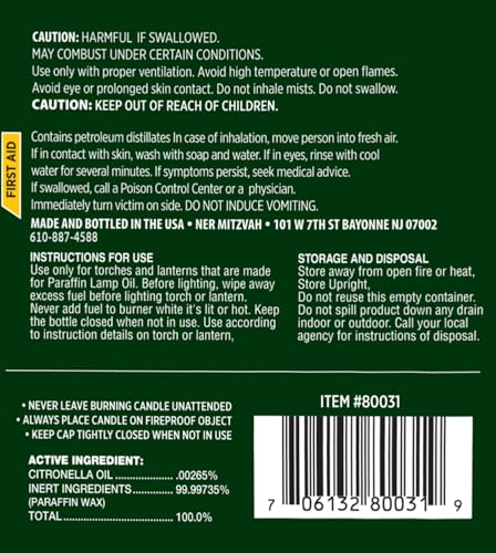 Citronella Paraffin Lamp Oil 1 Gallon - Smokeless Mosquito Repellent Fuel