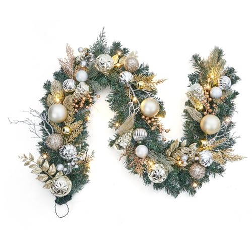 FairyLee 6ft Gold Battery-Operated Christmas Garland with 20 LED Lights & Timer