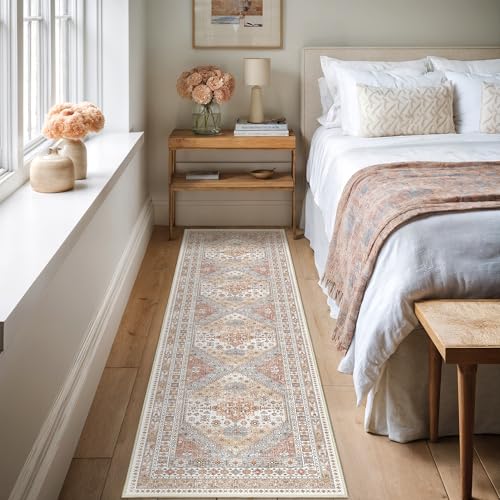 Vintage Washable Runner Rug 2x8 - Non-Slip Low Pile Hallway Carpet