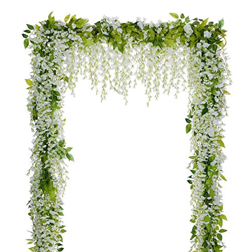 Artificial Wisteria Garland - 4 Pcs 28.8ft White Silk Flowers for Wedding & Home Decor