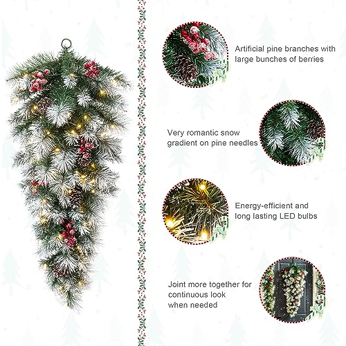 3ft Pre-Lit Artificial Christmas Teardrop Swag with Pinecones and Berries