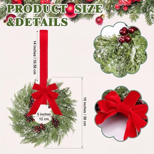 6-Piece Mini Christmas Wreaths with Red Ribbons for Kitchen Cabinets