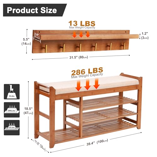 4-in-1 Hall Tree with Shoe Bench and Coat Rack, Entryway Storage Organizer