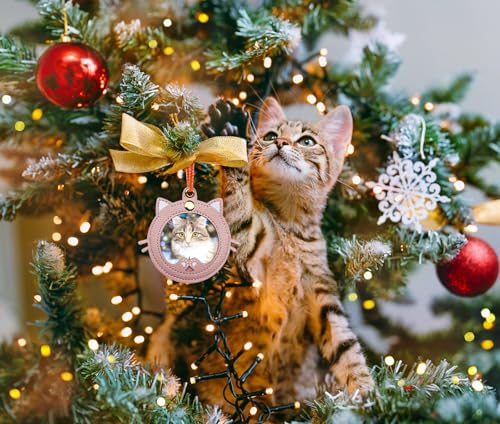 Pink Cat Shape Christmas Photo Frame Ornament Personalised Pet Keepsake
