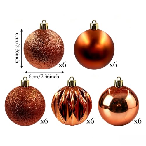 30pc Shatterproof Copper Christmas Ornaments, 2.36-inch Fall Bauble Set