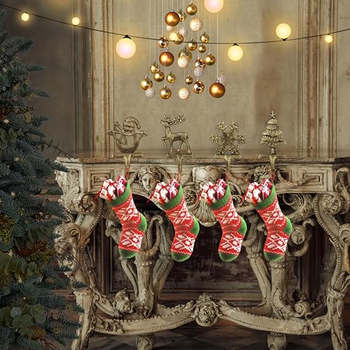 OCTERIC 4Pcs Stocking Hangers Set – Reindeer, Snowman, Snowflake & Tree Mantel Hooks, Anti-Slip Cast Iron