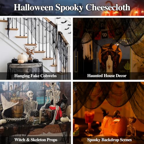 6-Pack Black Halloween Creepy Cloth Decor (30 x 75 in) - Spooky Gauze