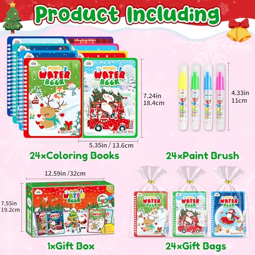 ZMLM Red Christmas Water Coloring Books for Toddlers — 24 Pack with Pens & Gift Bags