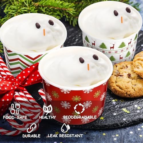 120 Pcs Christmas Disposable Dessert Bowls 9 oz, 6 Styles - Sliner