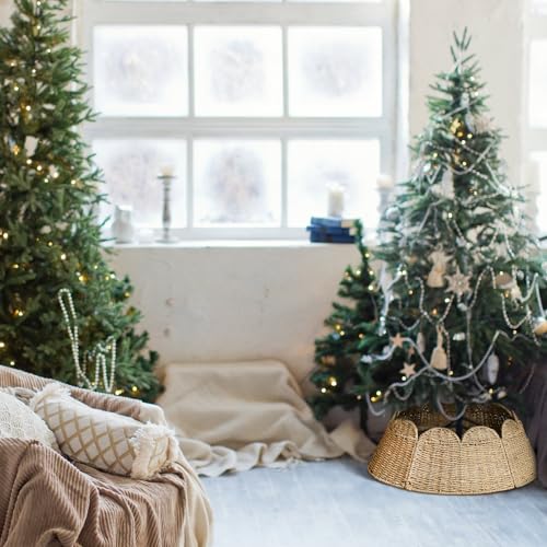 24-Inch Woven Rattan Christmas Tree Collar Farmhouse Style