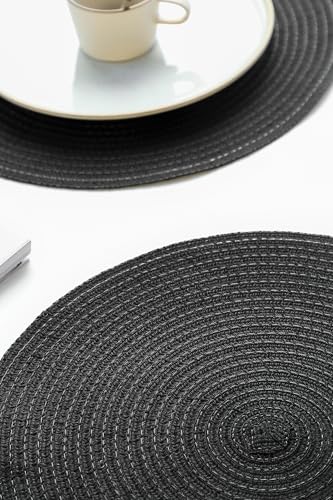 15-Inch Round Braided Placemats Set of 4, Washable Heat Resistant Dining Mats