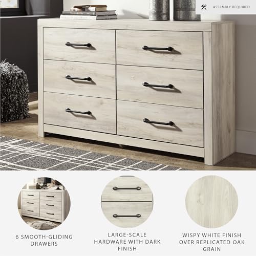 6-Drawer Farmhouse Dresser in White Wood, 59-Inch Bedroom Storage