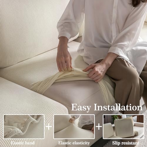Stretch Couch Back Cushion Cover - Water-Resistant Sofa Slipcover, Ivory