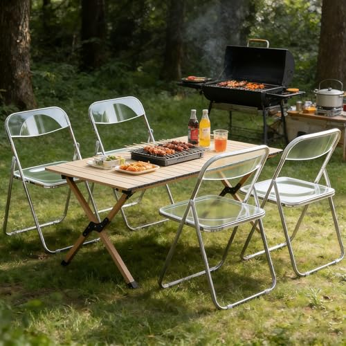 2-Pack Clear Acrylic Folding Chairs, Heavy Duty Space-Saving Seating