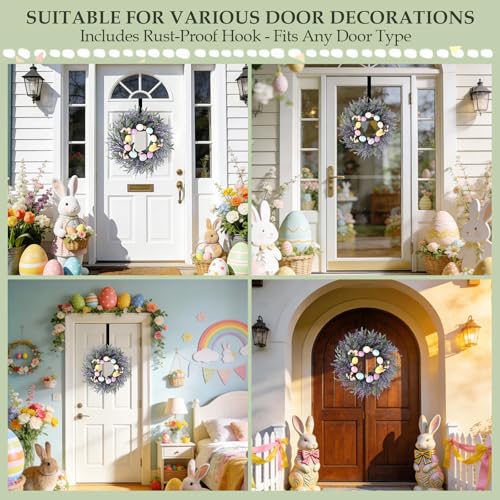 17-Inch Easter Wreath with Lavender, Spring Flowers and Eggs