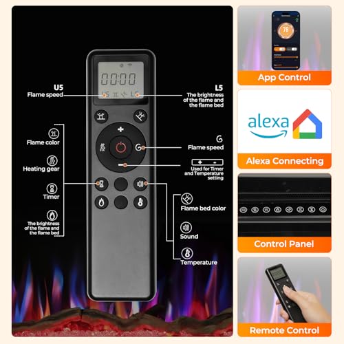 60-Inch Recessed and Wall-Mounted Smart Electric Fireplace with App and Voice Control
