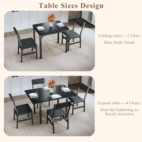 5-Piece Extendable Dining Table Set for 4 with Upholstered Chairs