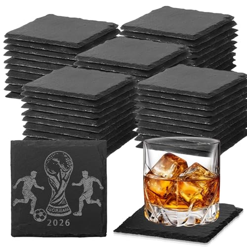 60 pcs Black Square Slate Coasters - DIY Laser Engraving, Scratch Resistant Bottom, Bulk Home & Wedding Gift - Variation of 60 Square Coasters