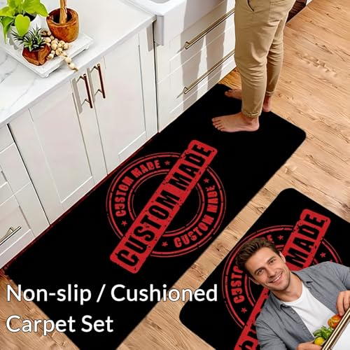 Custom 2-Piece Kitchen Runner Rug Set, Non-Slip Washable Anti-Fatigue Mats