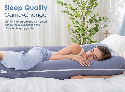 QUEEN ROSE 55" U-Shaped Pregnancy Body Pillow with Cooling Silky Cover