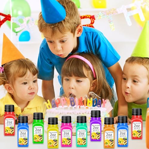 50 Pack 2oz Plastic Juice Shot Bottles with Leak-Proof Caps for Travel & Storage