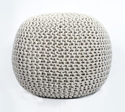 Hand-Knitted Round Cotton Pouf Ottoman - 20-Inch Floor Footstool