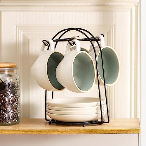 SIDUCAL 8oz Green Reactive Glazed Ceramic Cappuccino Cups Set of 4